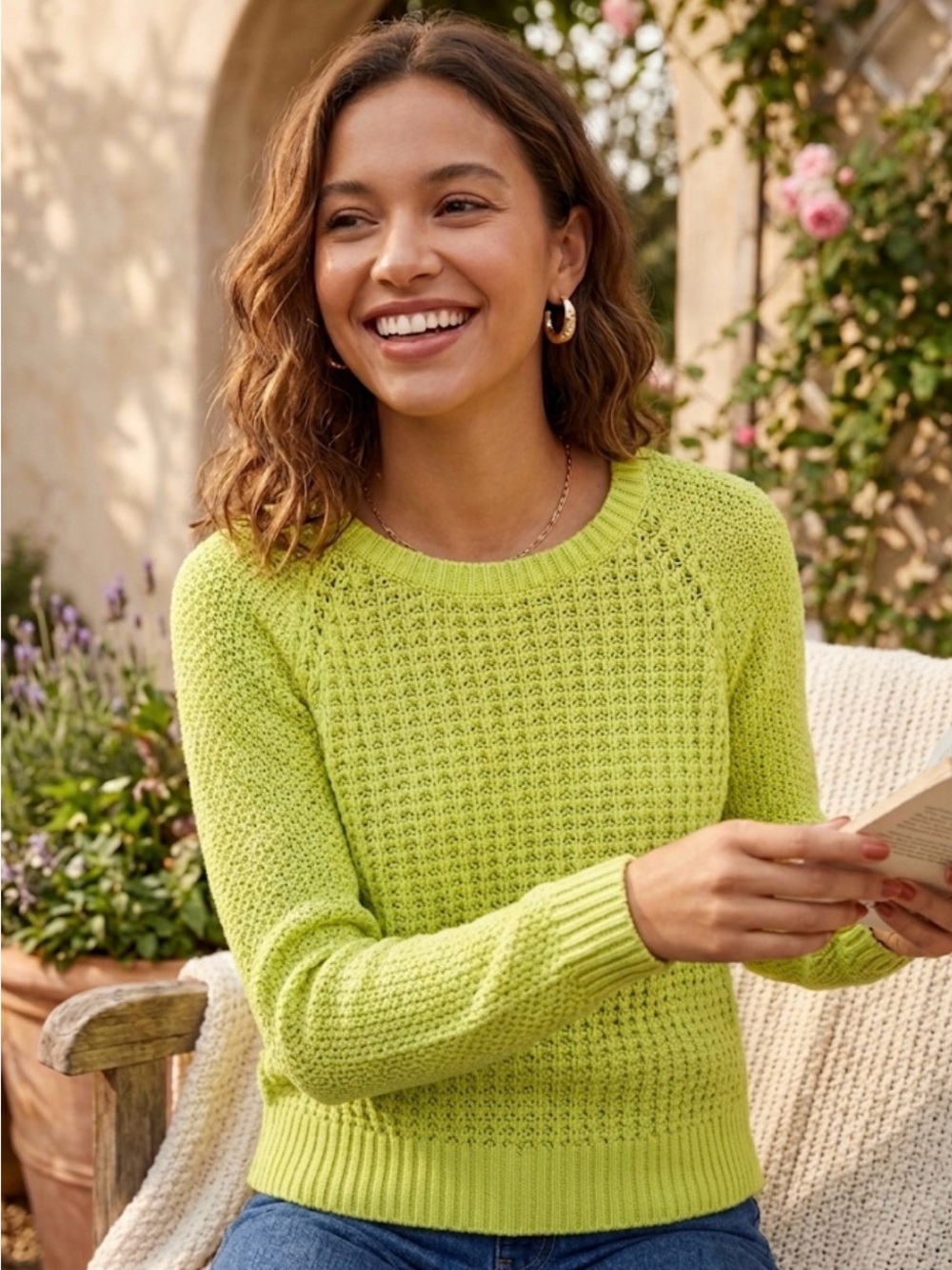 Aeropostale Lime Green Textured Crewneck Sweater